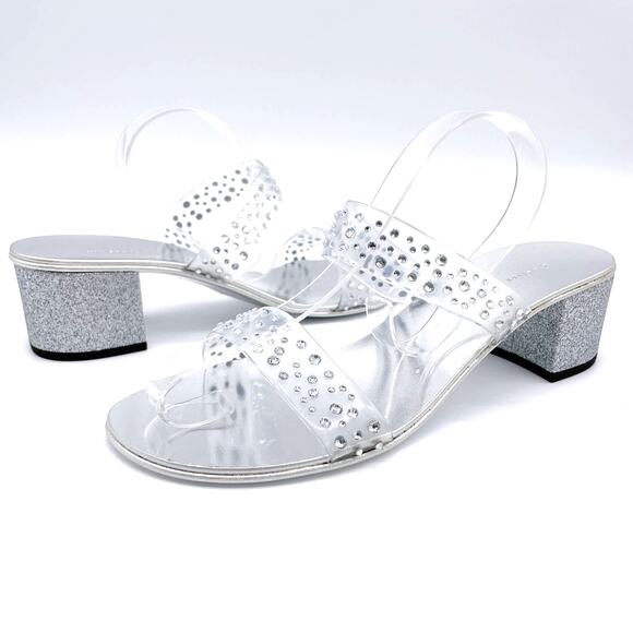 Giuseppe Zanotti Womens Size 38.5 Crystal-Embellished PVC Mules Sandals Silver - Picture 1 of 11
